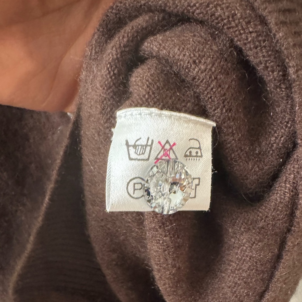 Embroidered Floral Flower Brown Cashmere Cardigan Sweater Size S - Picture 9 of 11